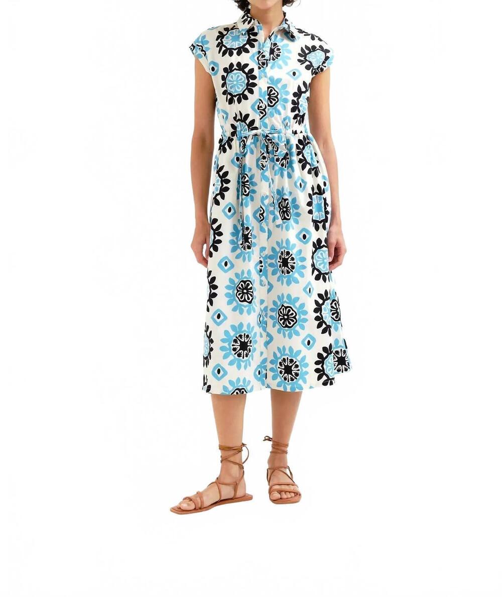 NEW COMPANIA FANTASTICA lapel collar midi dress in waterfall flowers blue
